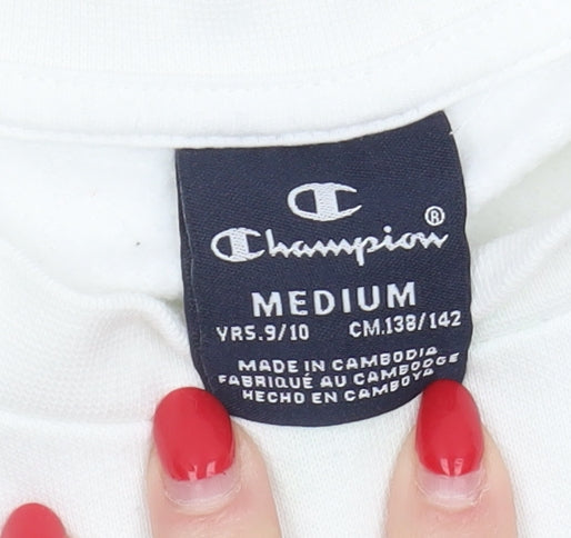 Close-up detail of Champion Kids' White Graphic Sweatshirt - 9-10 Years