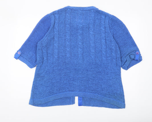 CC Women's Blue Cardigan XL Cable-Knit Round Neck