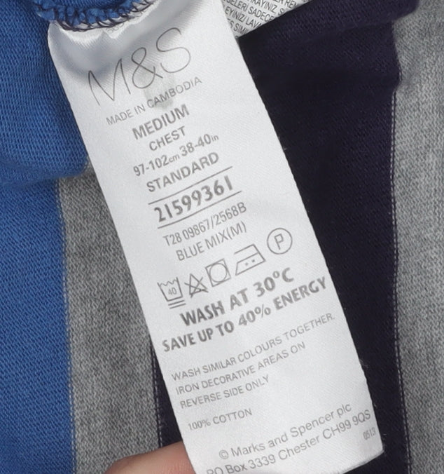 Marks and Spencer Men's Blue Striped Polo M