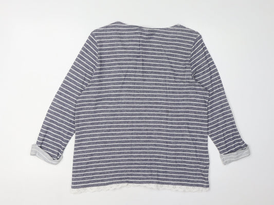 Laura Ashley Women's Blue Striped 3/4 Sleeve Top UK 16