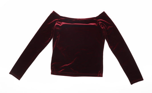 Bershka Women's Red Velvet Off Shoulder Blouse M