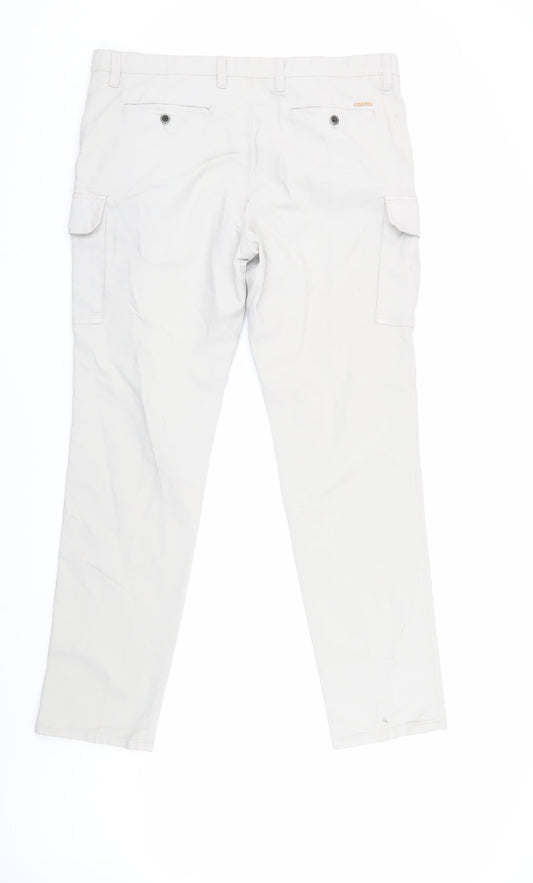 Massimo Dutti Men's Beige Cargo Trousers Slim Fit 36