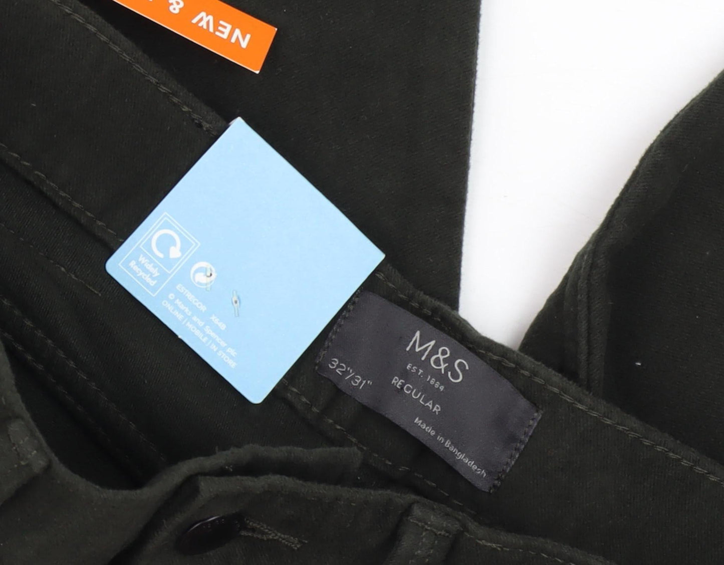 Marks and Spencer Men's Green Regular Fit Trousers