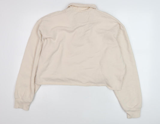 Hollister Women's Ivory Collared Henley Sweatshirt L