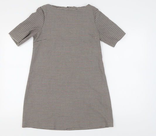 Additional front view of Zara Woman Houndstooth Shift Dress, M, Multicoloured