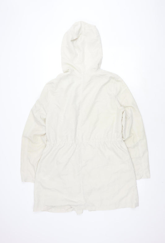 H&M Divided Women’s White Parka, Size 12, Casual Hooded
