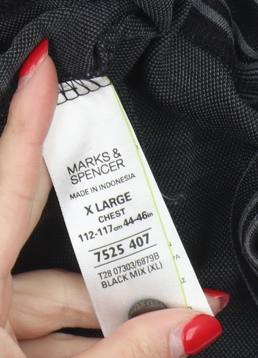 Marks and Spencer Men's Black Striped Polo XL