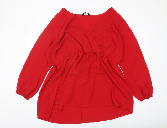 Womens UK Size 22-24 Yours Red Wrap Blouse