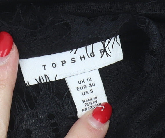 Womens UK Size 12 Topshop Black Basic Blouse