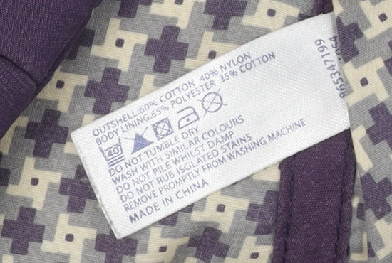 Brand and care label for Mantaray Women's Purple Hooded Waistcoat, size 10
