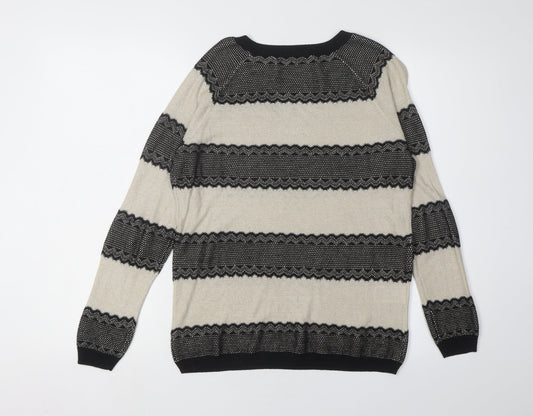 Laura Ashley Women's Beige Black Striped Pullover Jumper Size 14