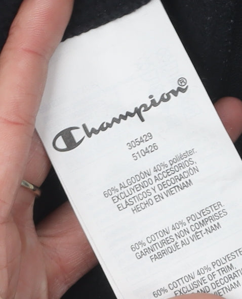 Brand and care label for Champion boys’ black xl full zip sweatshirt