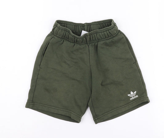 Additional front view of Adidas boys’ green athletic shorts 5-6 years