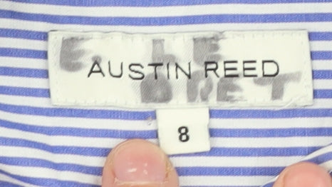 Austin Reed Women's Blue Striped Button-Up Shirt Size 8