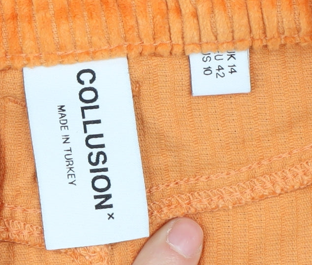 Collusion Women's Orange Corduroy Frayed Skirt, Size 14
