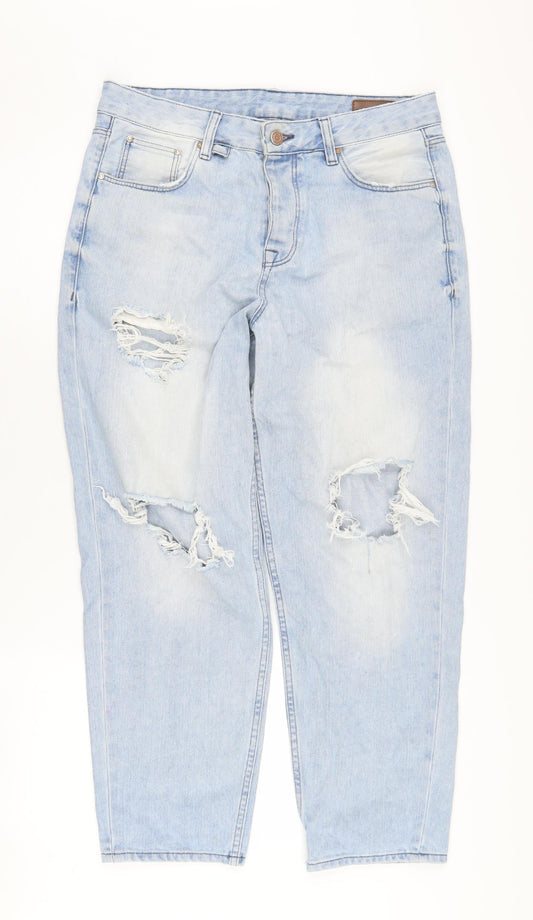 Additional front view of Asos Women's Blue Mom Jeans, size 30, Distressed Denim