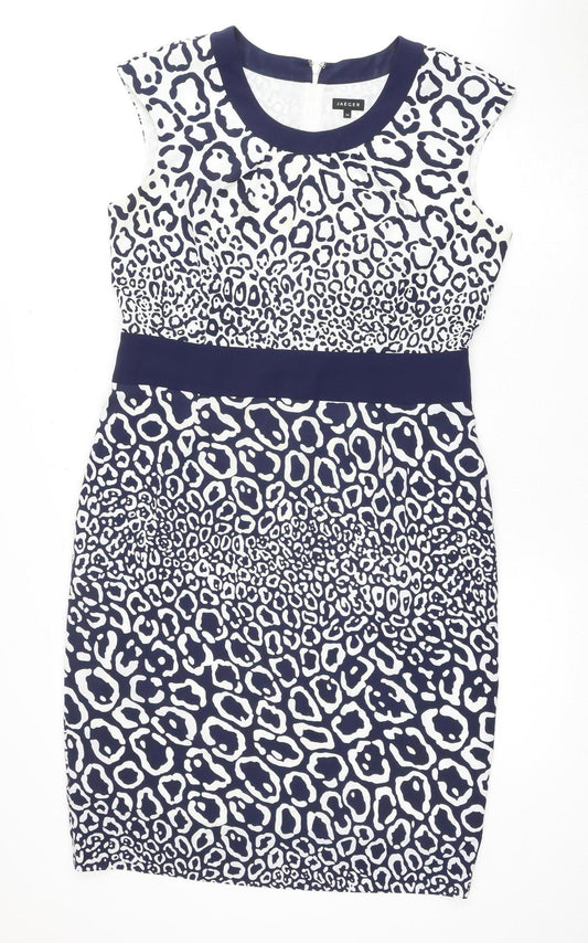 Additional front view of Jaeger Women's Multicoloured Animal Print Dress, size 14