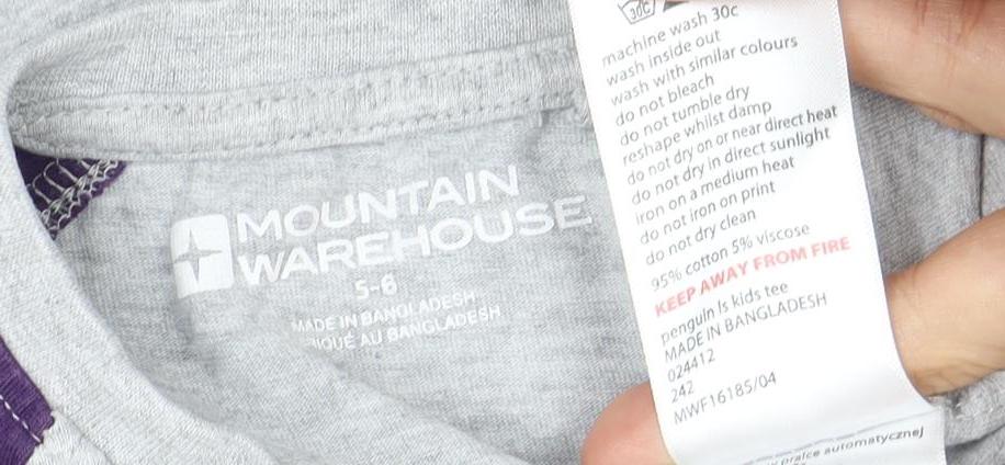 Mountain Warehouse Girls Grey T-Shirt 5-6 Years Long Sleeve