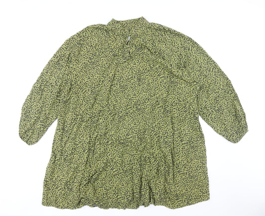 H&M Women Green Animal Print High Neck Dress