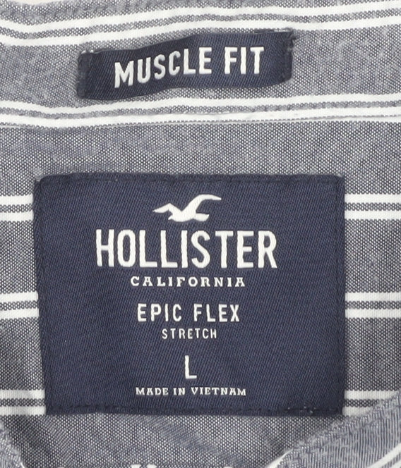 Hollister Men's Blue Striped Slim Fit Shirt L