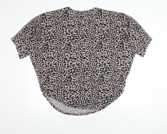 Quiz Women's Black Animal Print Short Sleeve Top L