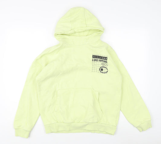 Marks and Spencer Boys Green Hoodie 13-14 Years Cotton Blend