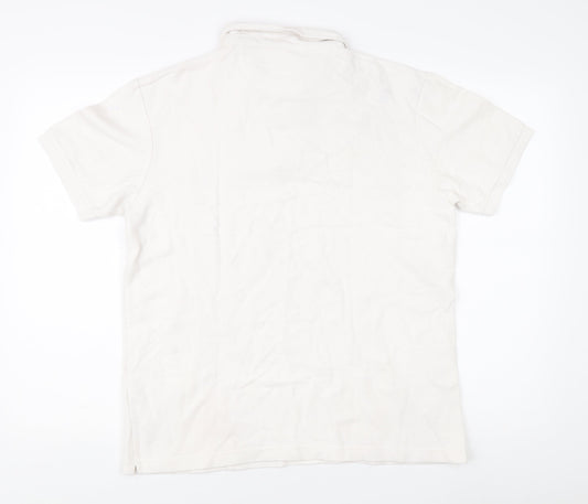 Zara Men's White Cotton Polo Shirt L Short Sleeve