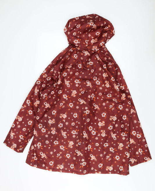Damart Women's Red Floral Hooded Rain Coat Size M