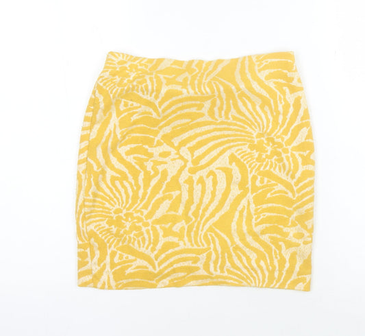 H&M Women's Yellow Animal Print Pencil Skirt, Size S