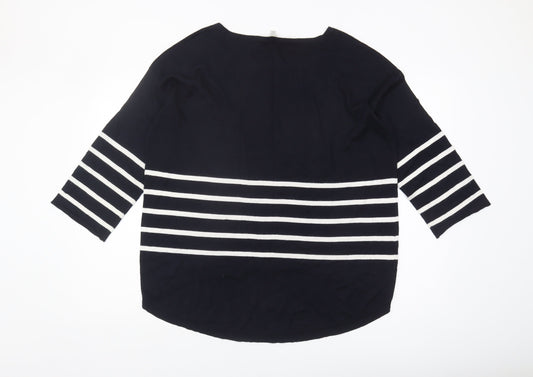 Laura Ashley Women's Black Striped Pullover Jumper Size 16