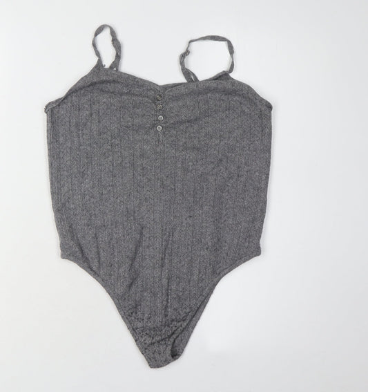 Stitch & Pieces Women's Grey Knit Bodysuit M - Casual Chic