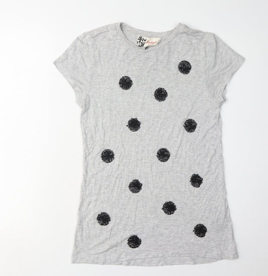 Additional front view of Jaeger Women's Grey Sequin Polka Dot T-Shirt S