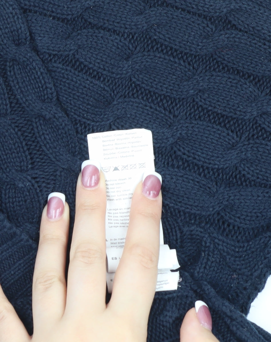 Kangol Women's Blue V-Neck Cable Knit Jumper Size 16