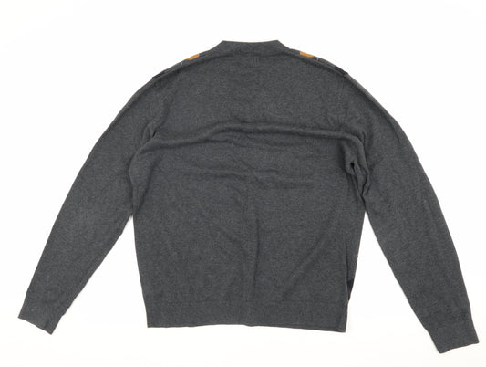 Next Men's Grey Argyle Pullover Jumper, L, Cotton V-Neck