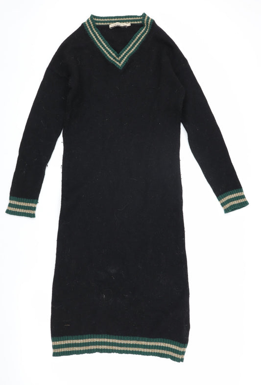 Chiaramente Women's Black Knit Dress, S, V-Neck, Winter