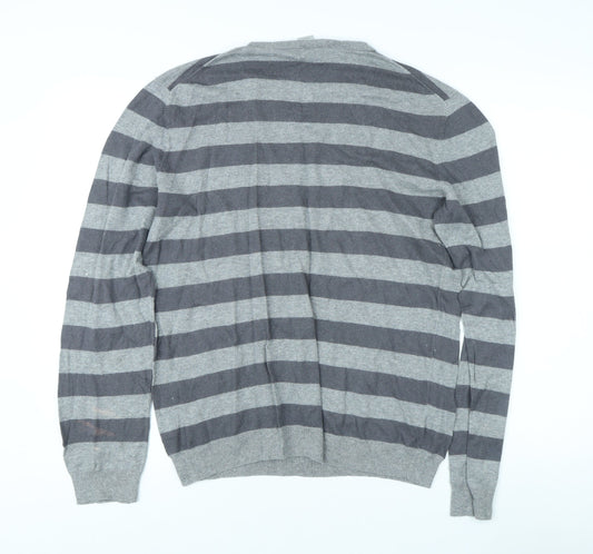 GAP Men's Grey Striped Pullover Jumper - L