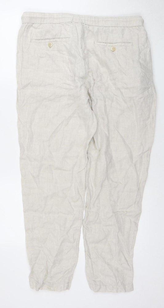 Womens UK Size 16 Zara Relaxed Fit Casual Beige Trousers