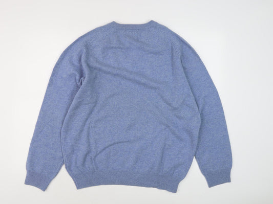Men's Marks and Spencer Blue V-Neck Jumper, L, Wool, Autumn