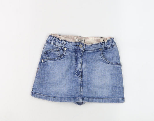 Additional front view of DKNY girls’ blue denim skort, size 8, years, casual mini style