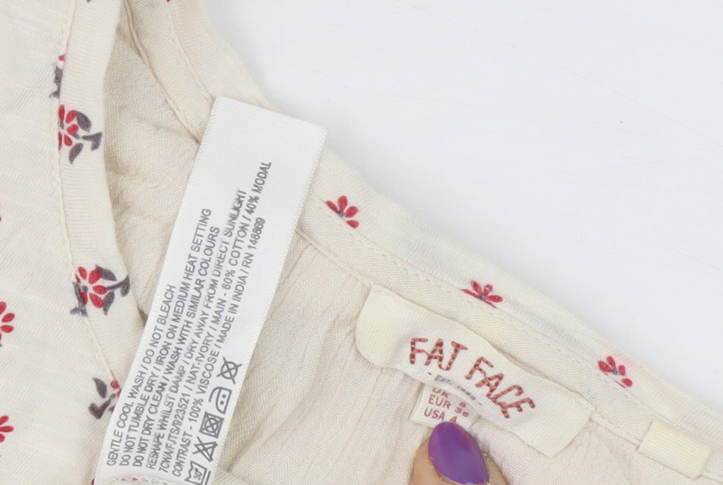 Womens UK Size 10 Fat Face Ivory Tunic Blouse