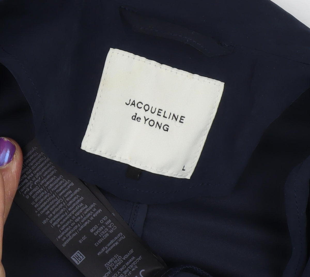 Close-up detail of Jacqueline de Yong Women's Blue Long Overcoat L