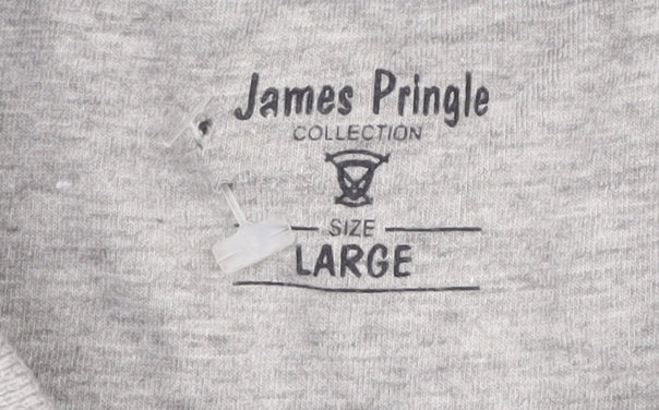 James Pringle Men's Grey Striped Polo Shirt L