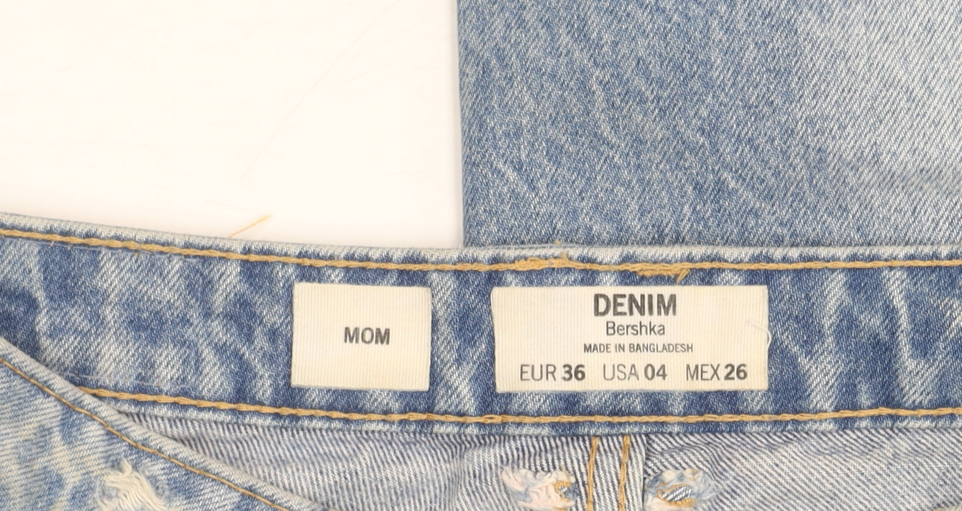 Bershka Women's Blue Distressed Mom Jeans Size 8