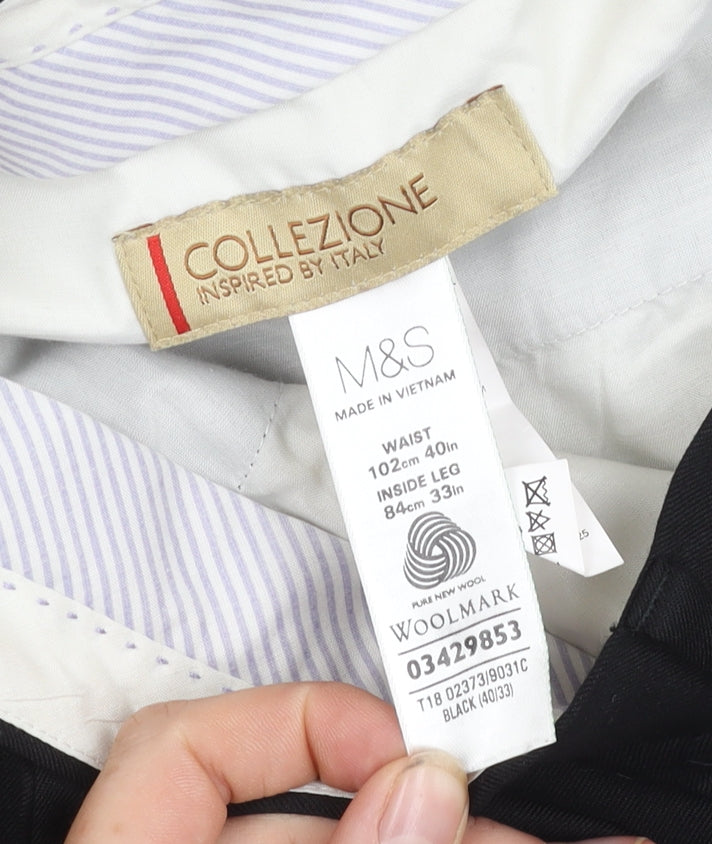 Mens UK Size 40 Marks and Spencer Dress Pants Black Trousers