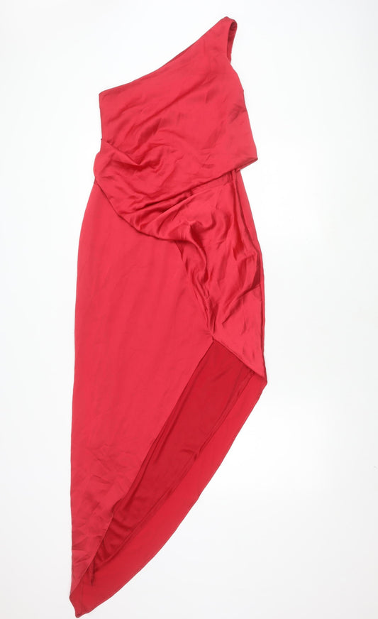 Additional front view of ASOS DESIGN Women’s Red Asymmetric Dress, size UK 6