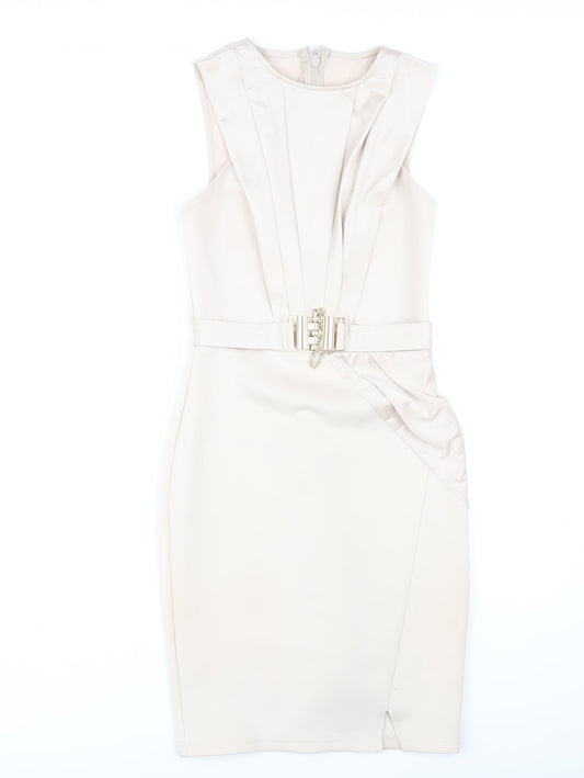 Additional front view of Lipsy London Ivory Sleeveless Sheath Dress -, size 8