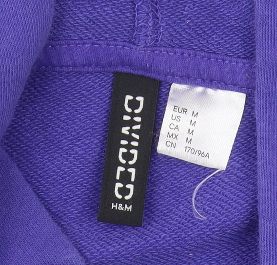 Brand and care label for H&M unisex purple hoodie, size 12, logo, casual zip