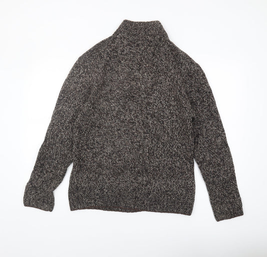 Lee Cooper Men's Brown Wool Full Zip Jumper, S