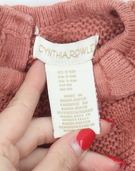 Cynthia Rowley Pink Floral Knit Jumper Unisex 3-6M Pullover