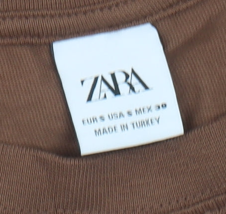 ZARA Men Brown Cotton Short Sleeve T-Shirt Size S